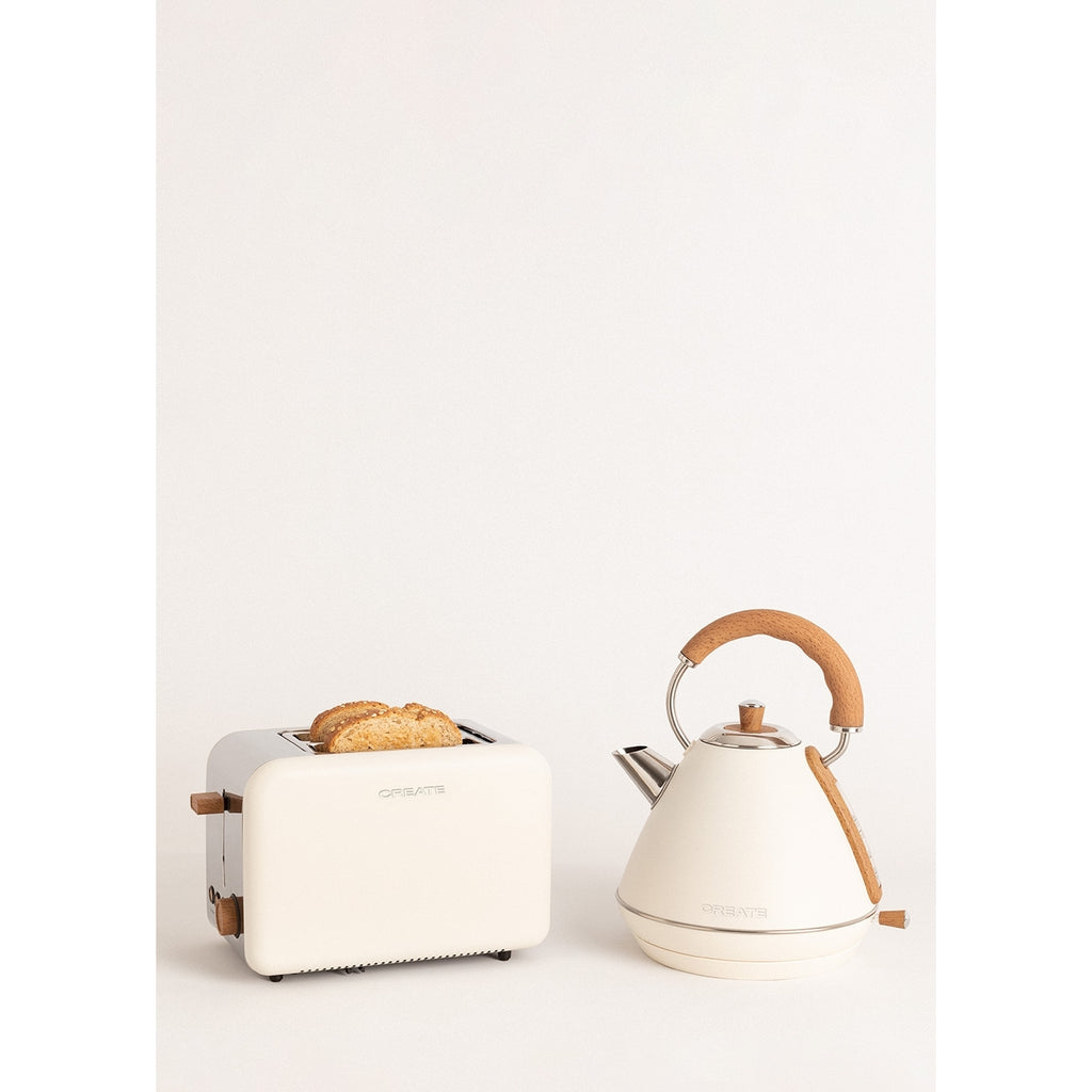 Pack - Petit Grille-Pain Toast Retro + Grande Bouilloire 1,7L Kettle Retro - Blanc Cassé