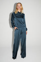 Charlie Satin Viscose Trousers Atlantic Blue Made In Italy