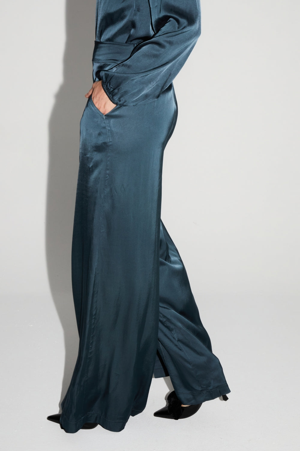 Charlie Satin Viscose Trousers Atlantic Blue Made In Italy