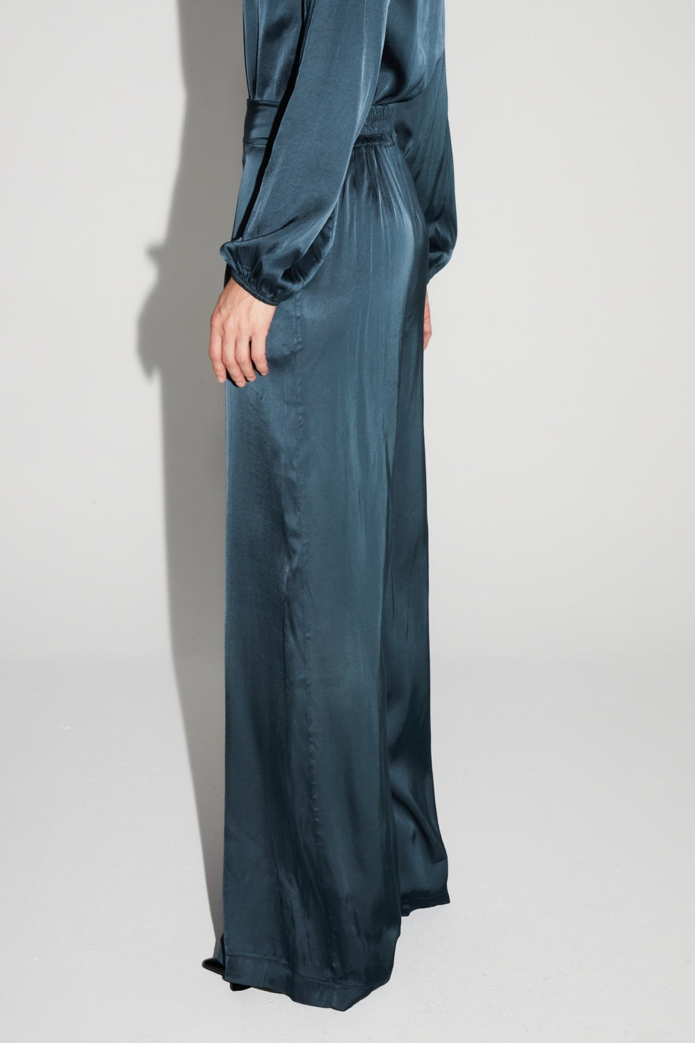 Charlie Satin Viscose Trousers Atlantic Blue Made In Italy