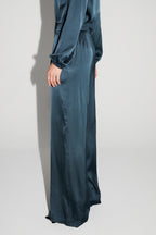 Charlie Satin Viscose Trousers Atlantic Blue Made In Italy
