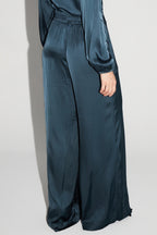 Charlie Satin Viscose Trousers Atlantic Blue Made In Italy