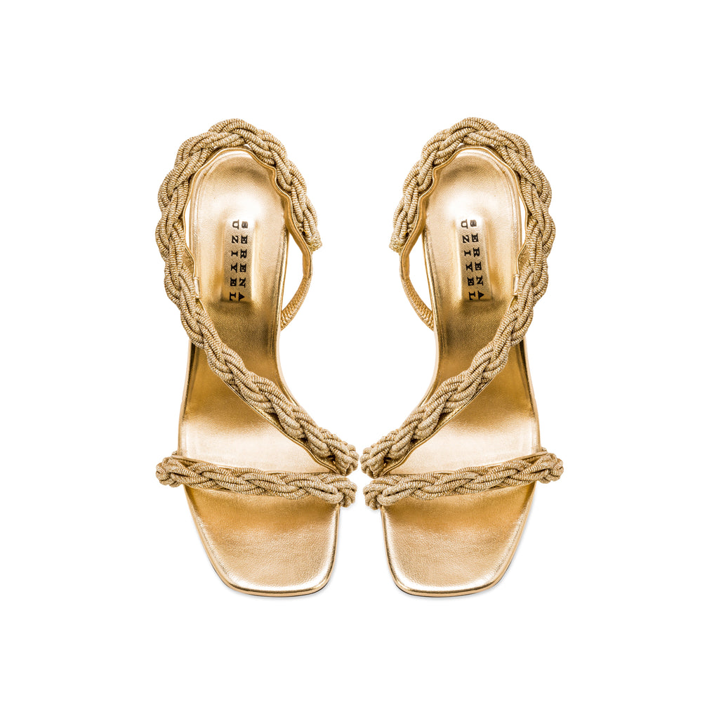 Roxana Gold High-Heel Asymmetric Sandal