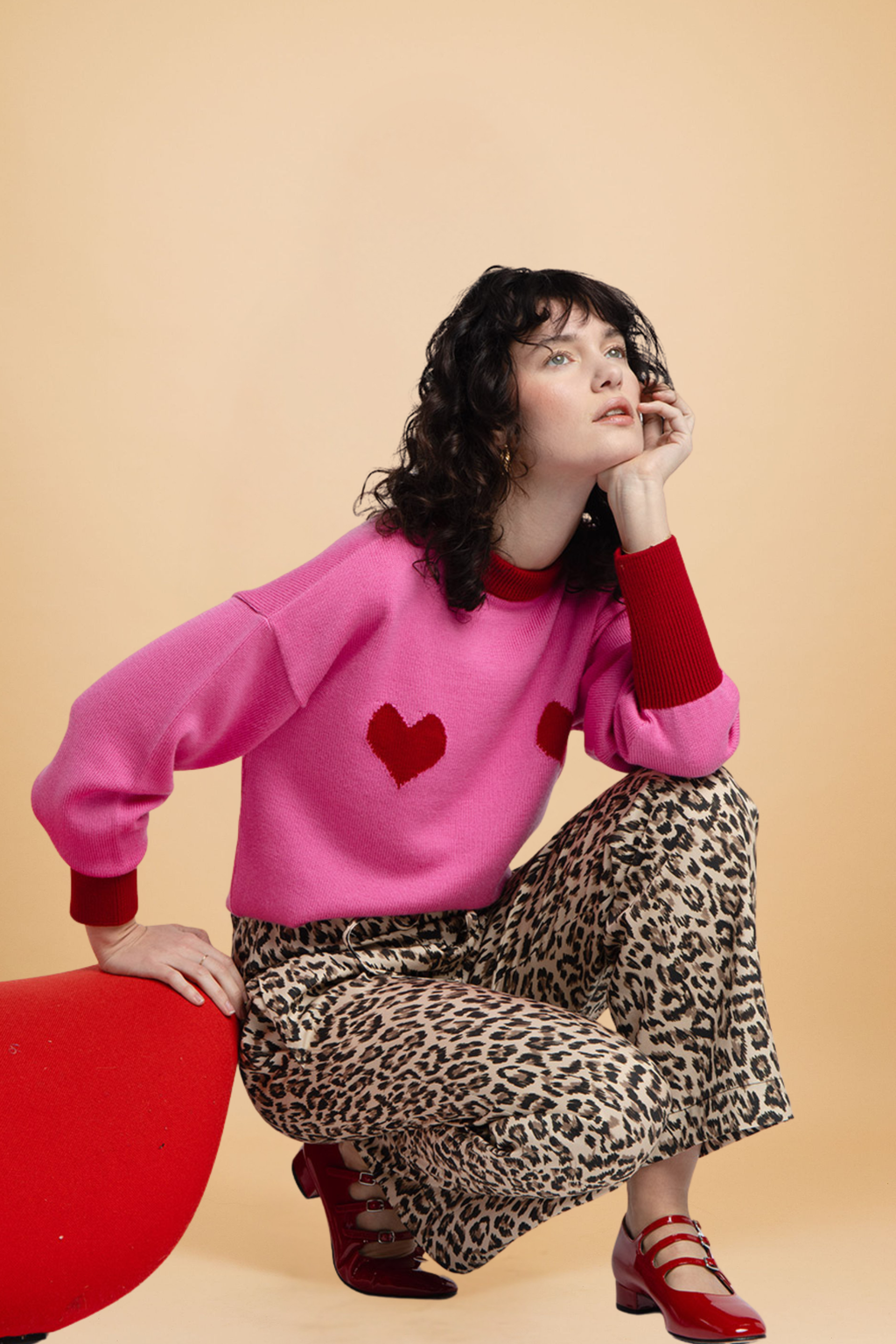 Como Pink Red Hearts Sweater