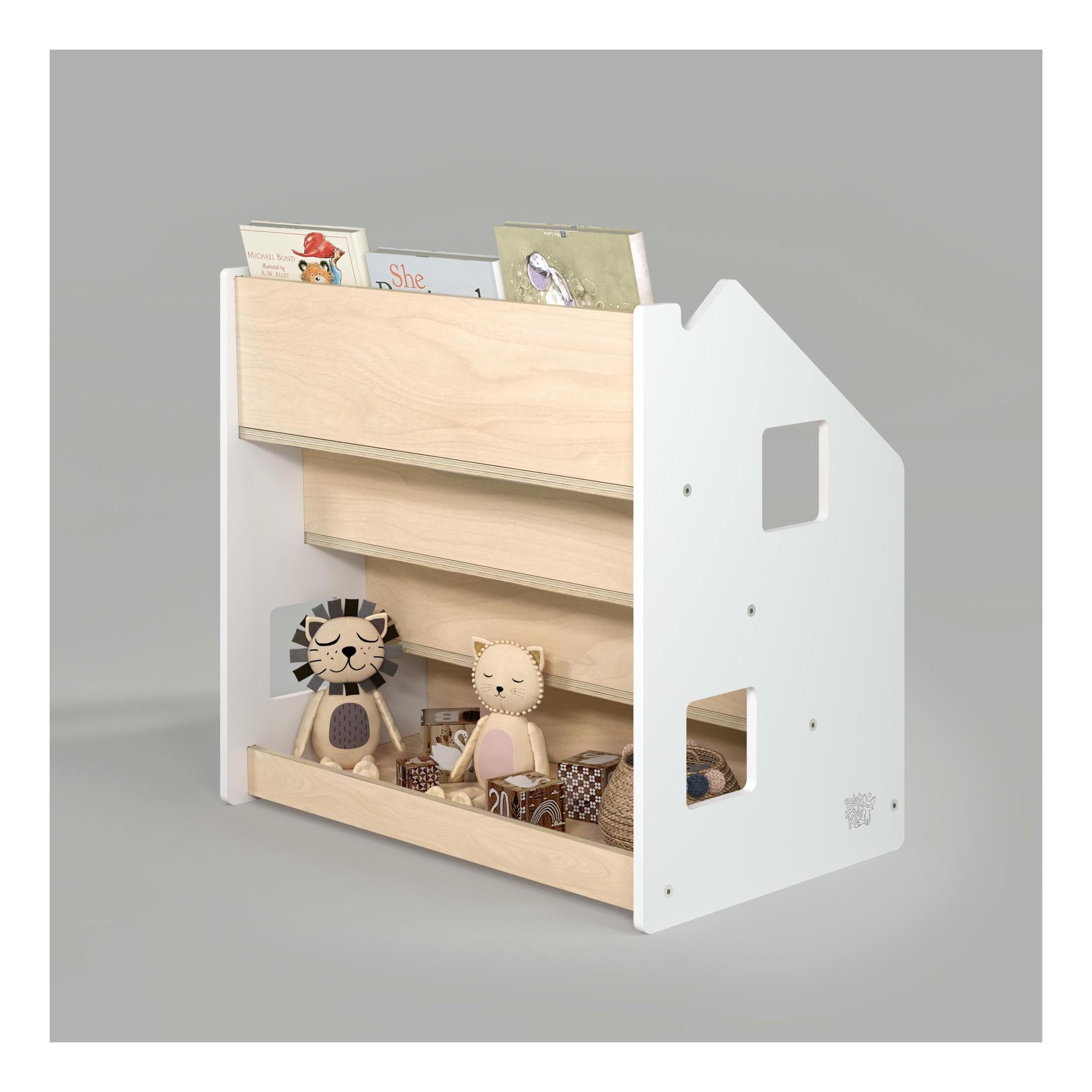 Bibliothèque & Étagère À Jouets Duo – Blanc & Gris