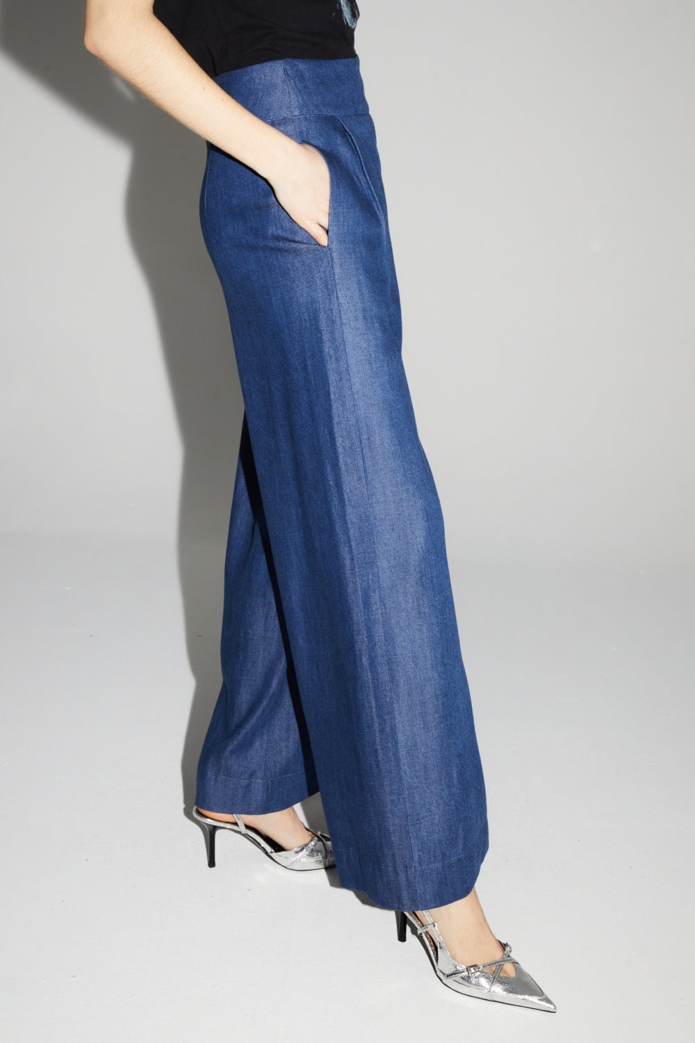 Ada Lyocell Blue Pants Made In Italy