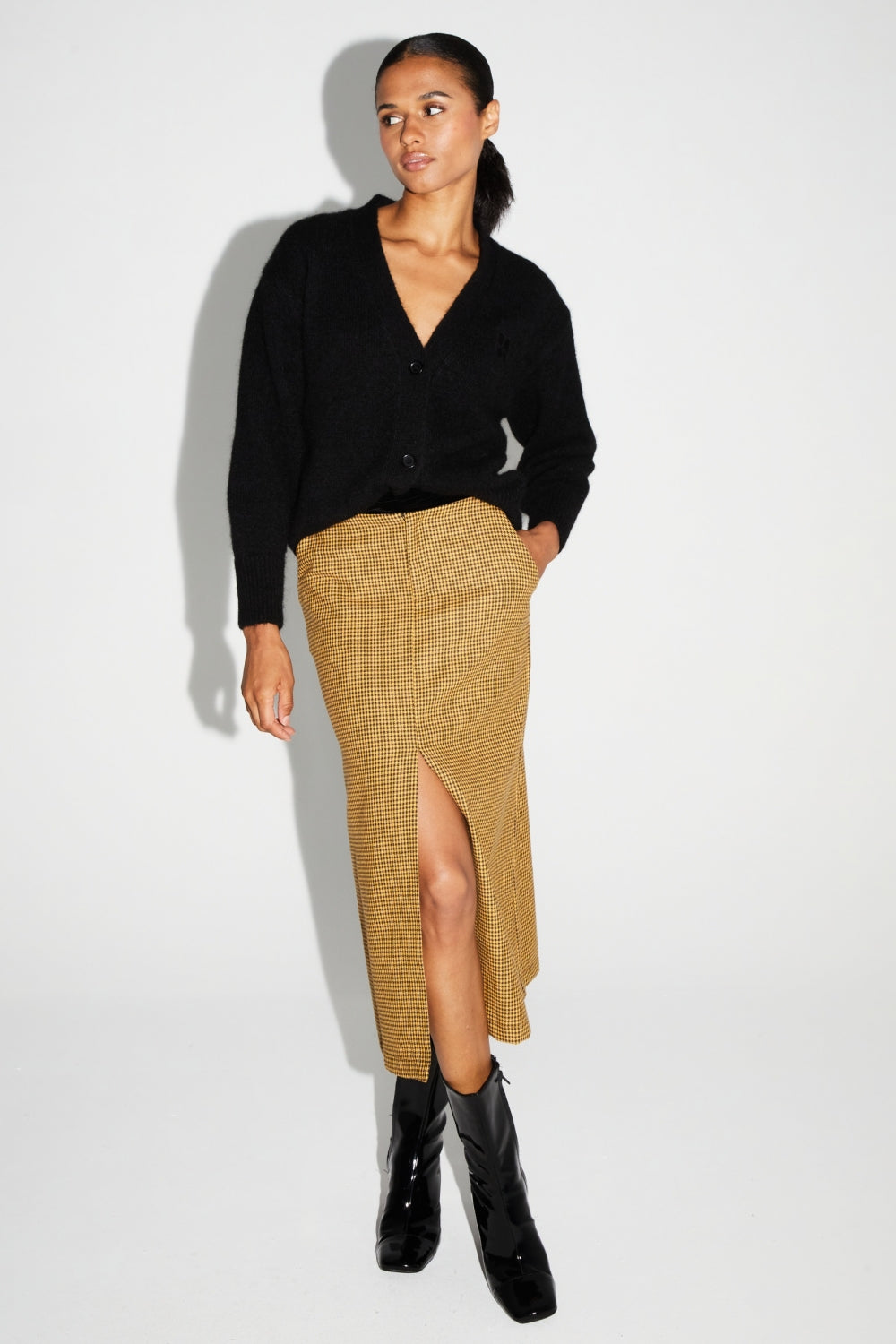 Selene Houndstooth Yellow Skirt Made In Italy
