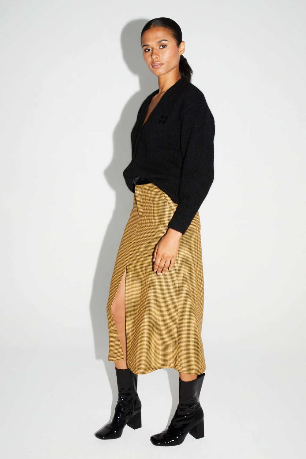 Selene Houndstooth Yellow Skirt Made In Italy