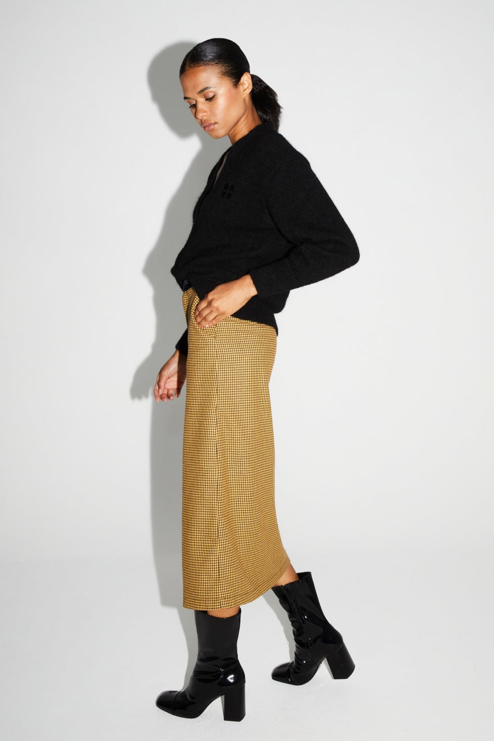 Selene Houndstooth Yellow Skirt Made In Italy