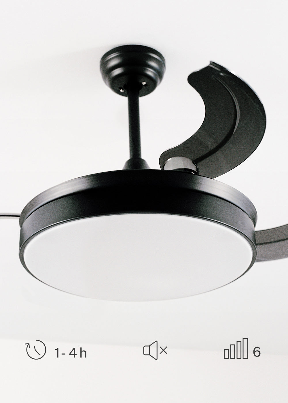 Wind Clear - Ventilador de techo silencioso de 40 W con aspas retráctiles e iluminación LED - Negro