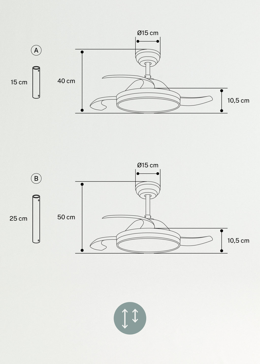 Wind Clear - Ventilador de techo silencioso de 40 W con aspas retráctiles e iluminación LED - Negro