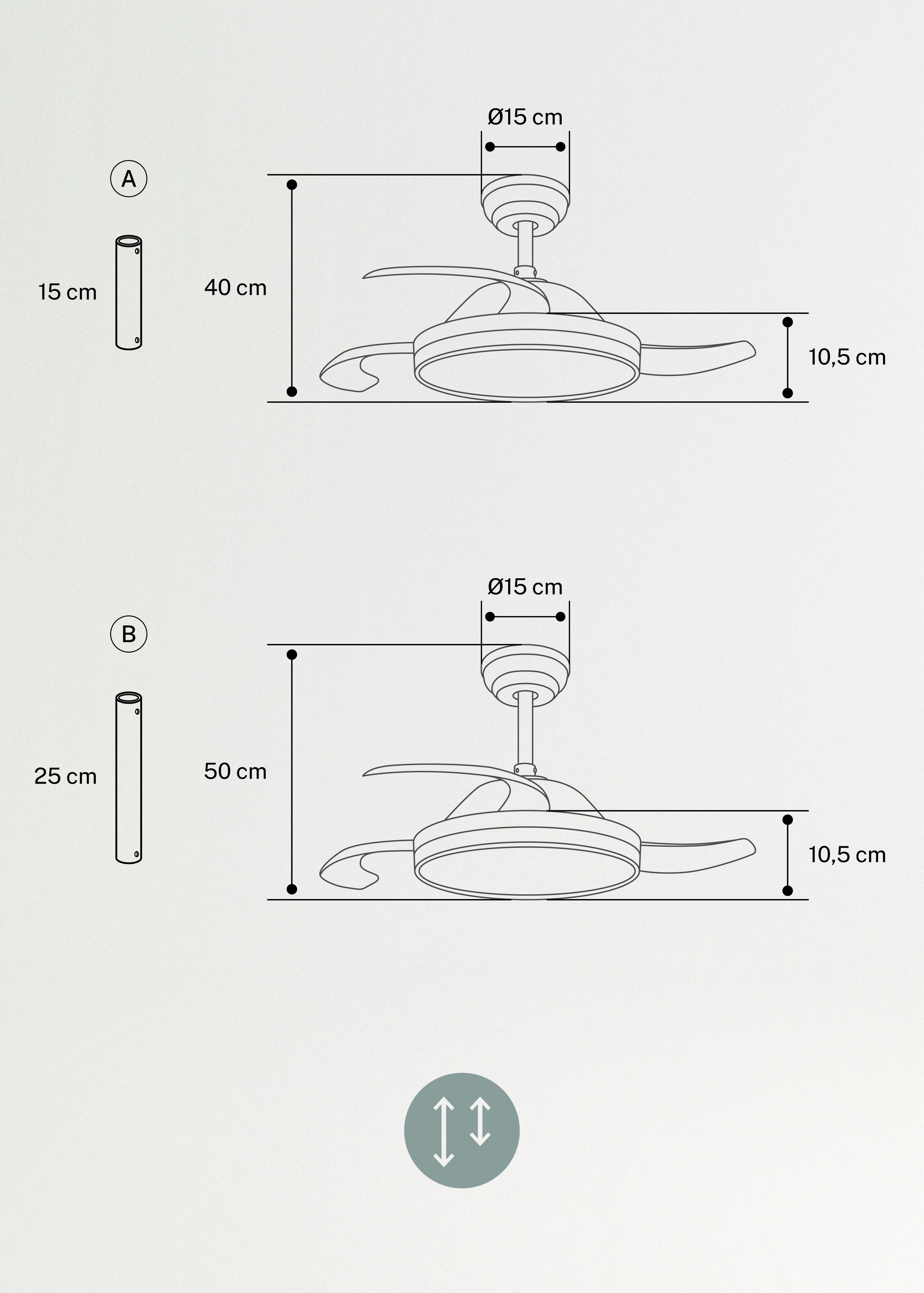 Wind Clear - Ventilador de techo silencioso de 40 W con aspas retráctiles e iluminación LED - Negro