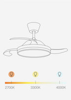 Wind Clear - Ventilador de techo silencioso de 40 W con aspas retráctiles e iluminación LED - Negro