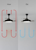 Wind Clear - Ventilador de techo silencioso de 40 W con aspas retráctiles e iluminación LED - Negro