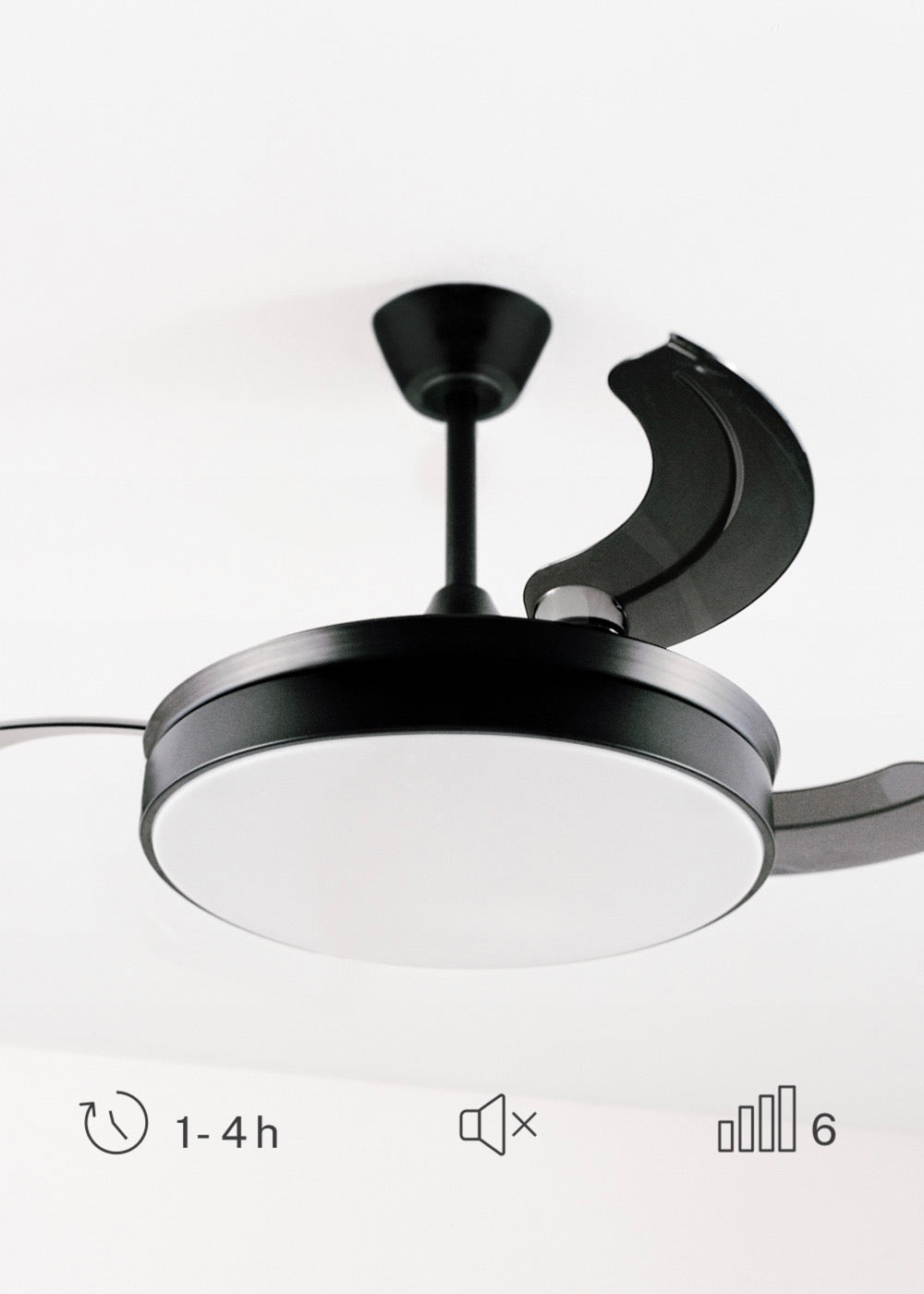Wind Clear - Ventilador de techo silencioso de 40 W con aspas retráctiles e iluminación LED - Negro
