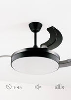 Wind Clear - Ventilador de techo silencioso de 40 W con aspas retráctiles e iluminación LED - Negro