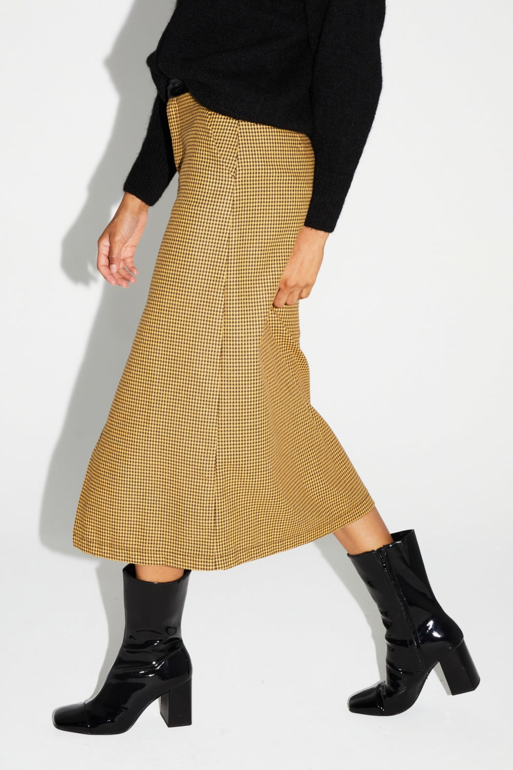 Selene Houndstooth Yellow Skirt Made In Italy