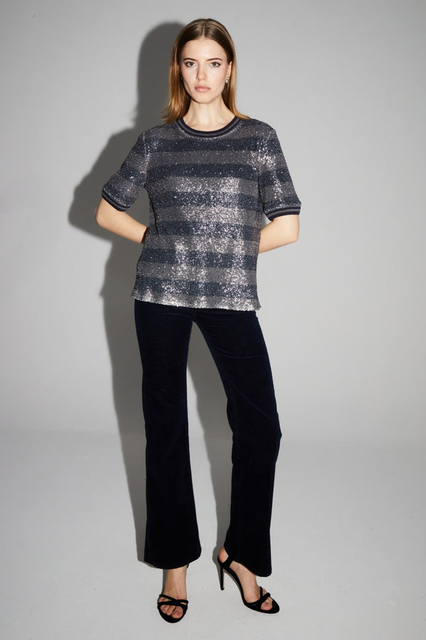 Blusa de rayas azul marino Poppy hecha en Italia