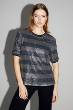 Blusa de rayas azul marino Poppy hecha en Italia