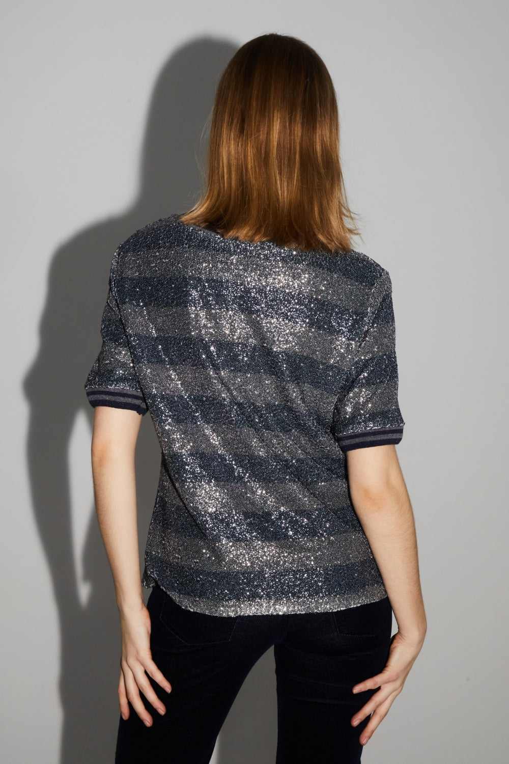 Blusa de rayas azul marino Poppy hecha en Italia