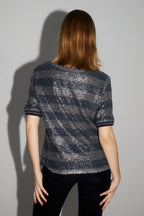 Blusa de rayas azul marino Poppy hecha en Italia