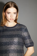 Blusa de rayas azul marino Poppy hecha en Italia