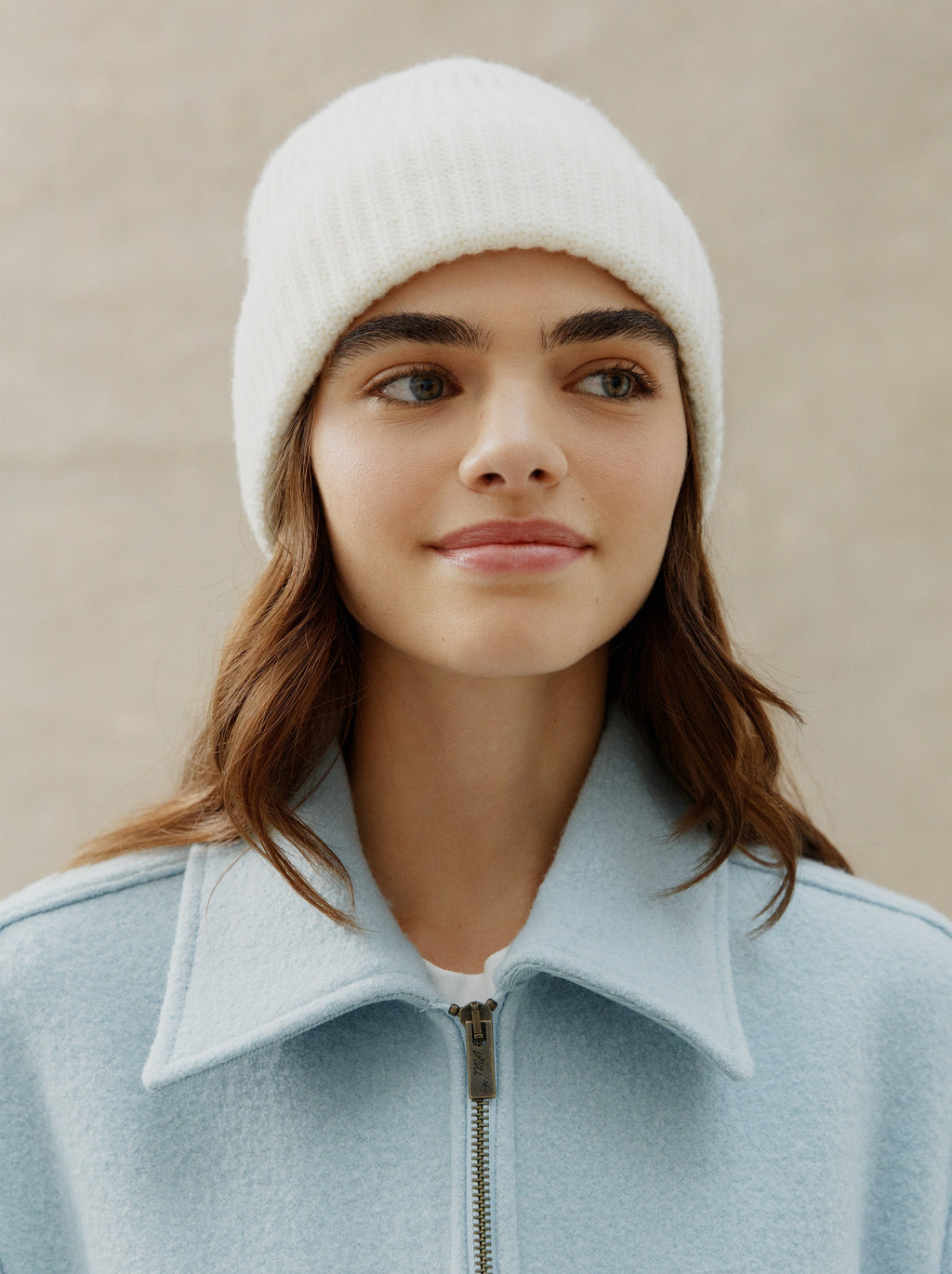 Bonnet Laine Tricoté Blanc Craie