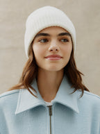 Bonnet Laine Tricoté Blanc Craie