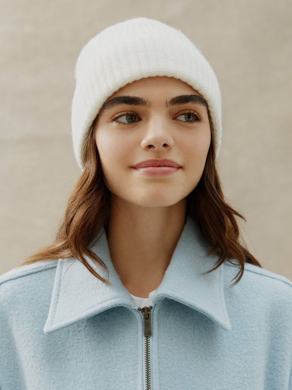 Bonnet Laine Tricoté Blanc Craie