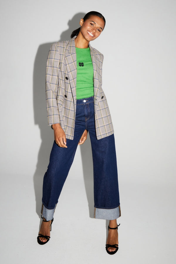 Ema Houndstooth Blazer Lucky Star Blue Made In Italy