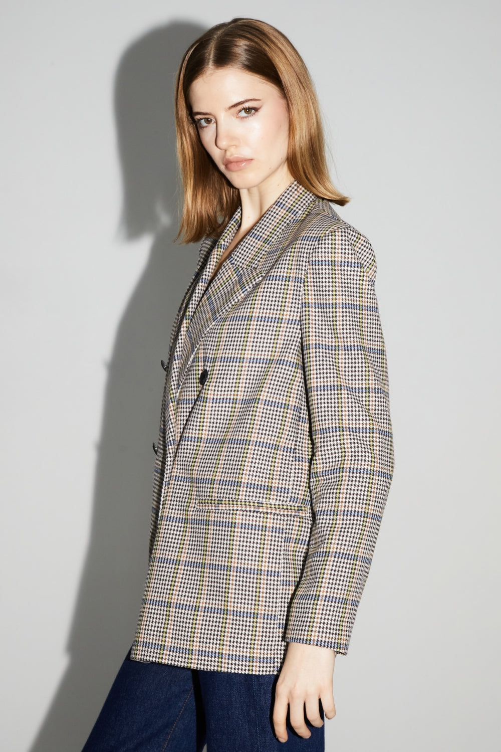 Blazer Ema Pied De Poule Lucky Star Blue Fabriqué En Italie