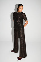 Pantalon Charlie Paillettes Bordeaux Et Or Fabriqué En Italie