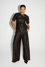 Pantalon Charlie Paillettes Bordeaux Et Or Fabriqué En Italie