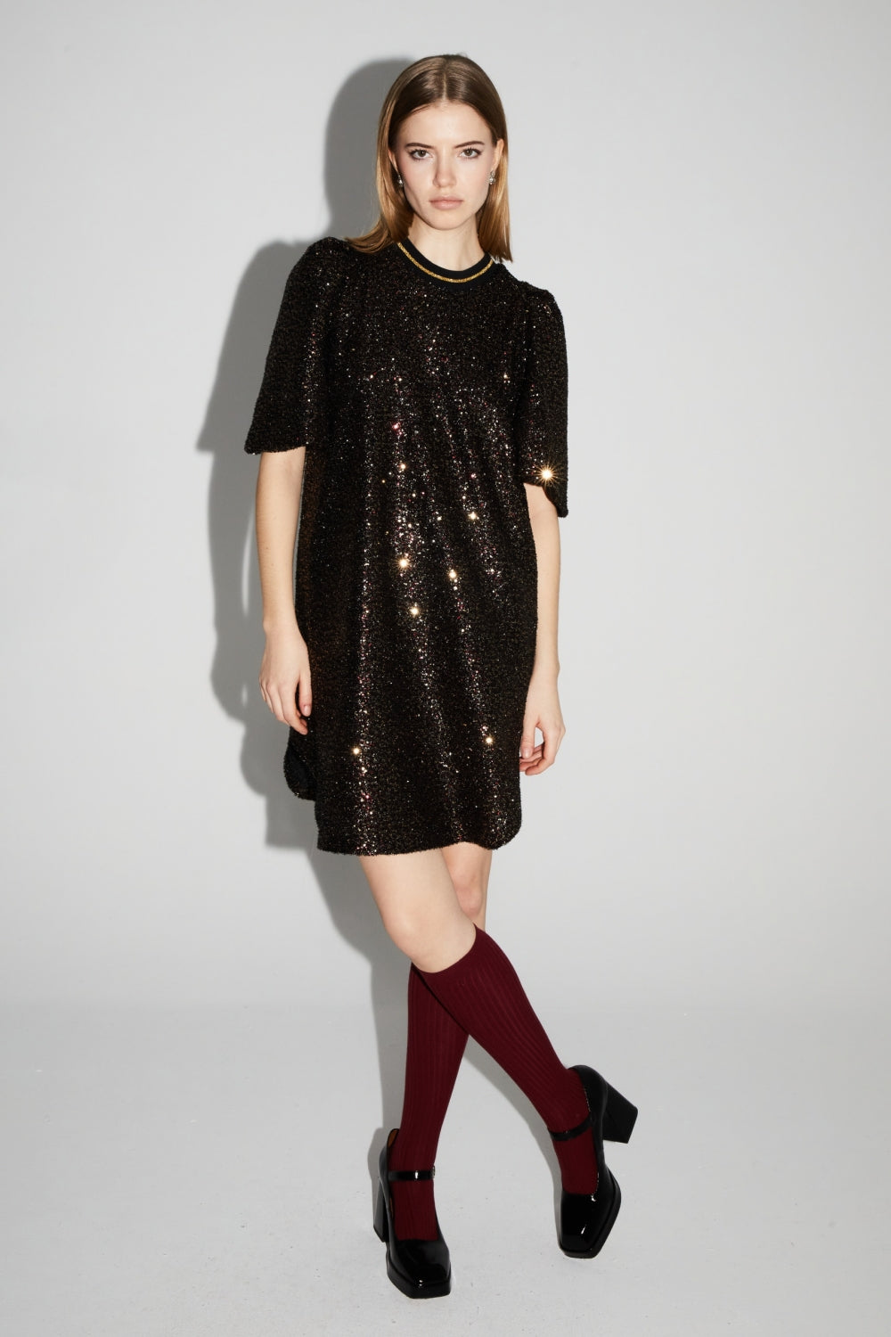 Burgundy And Gold Sequins Alix Dress, Made In Italy