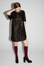 Burgundy And Gold Sequins Alix Dress, Made In Italy