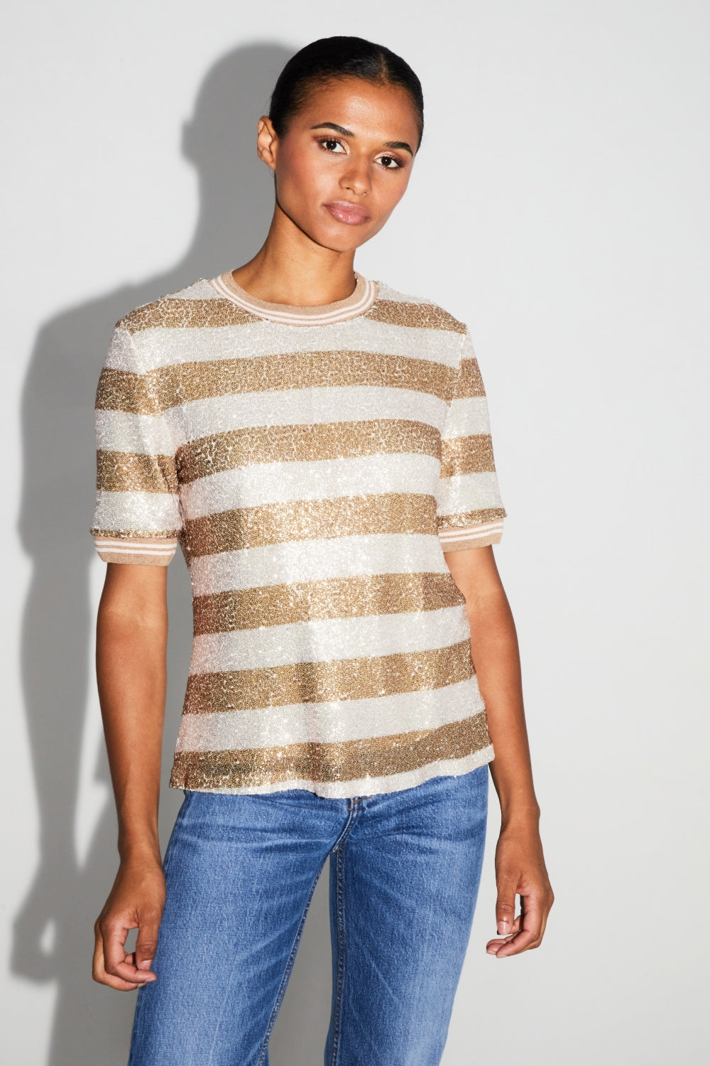Blusa de rayas doradas de amapola hecha en Italia