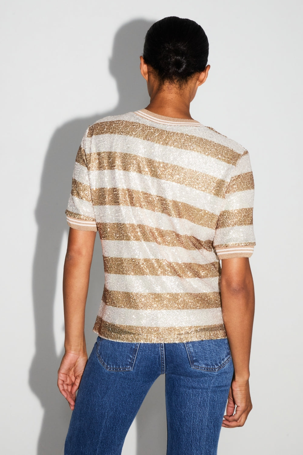 Blusa de rayas doradas de amapola hecha en Italia