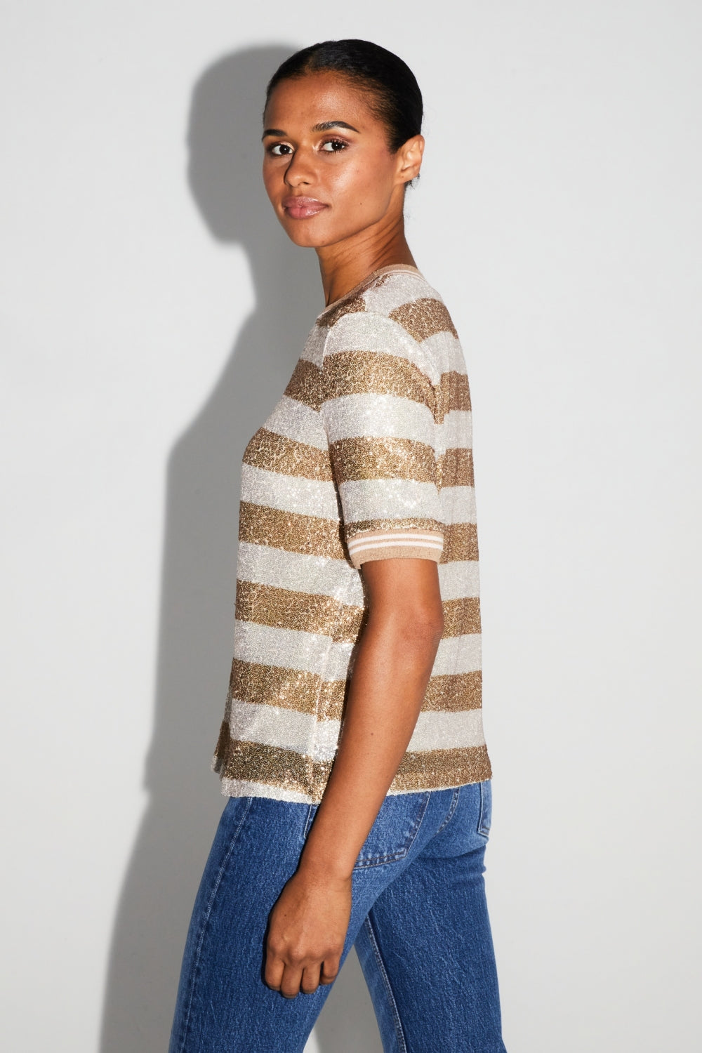 Blusa de rayas doradas de amapola hecha en Italia