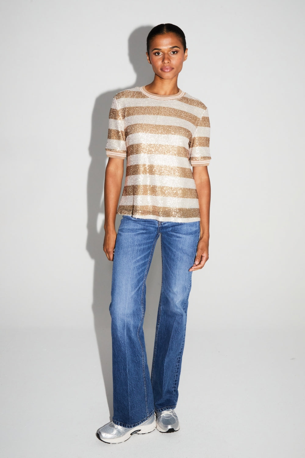 Blusa de rayas doradas de amapola hecha en Italia