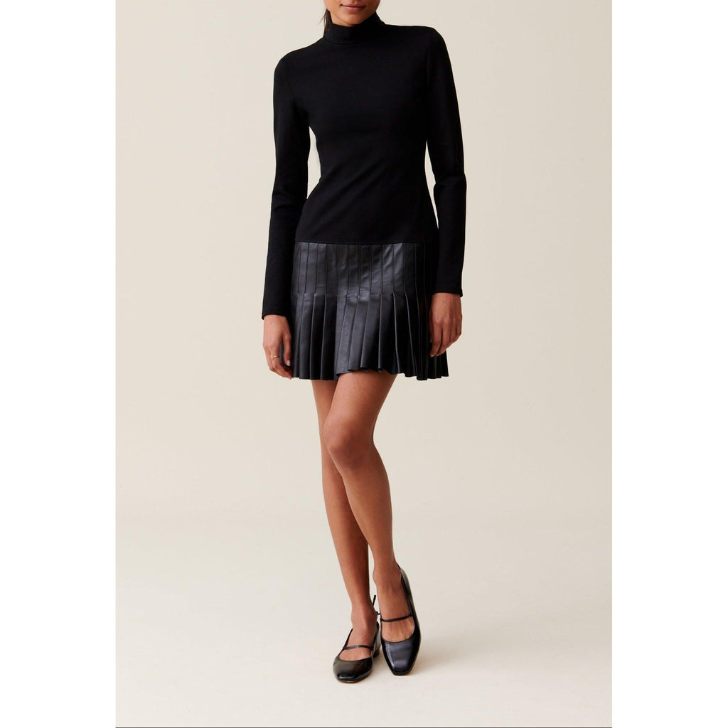 Claudie Pierlot - Robe Noire Bi-Matière Cuir
