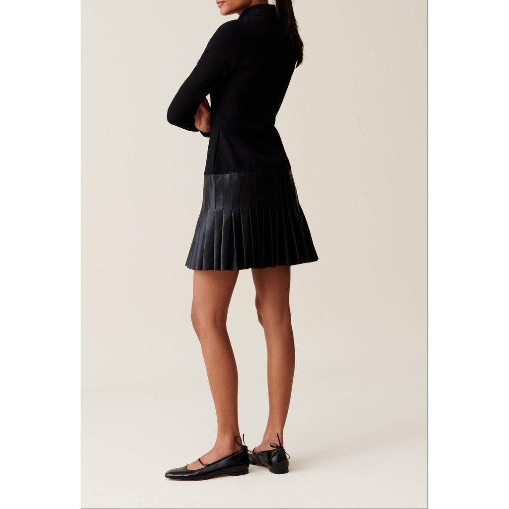Claudie Pierlot - Robe Noire Bi-Matière Cuir