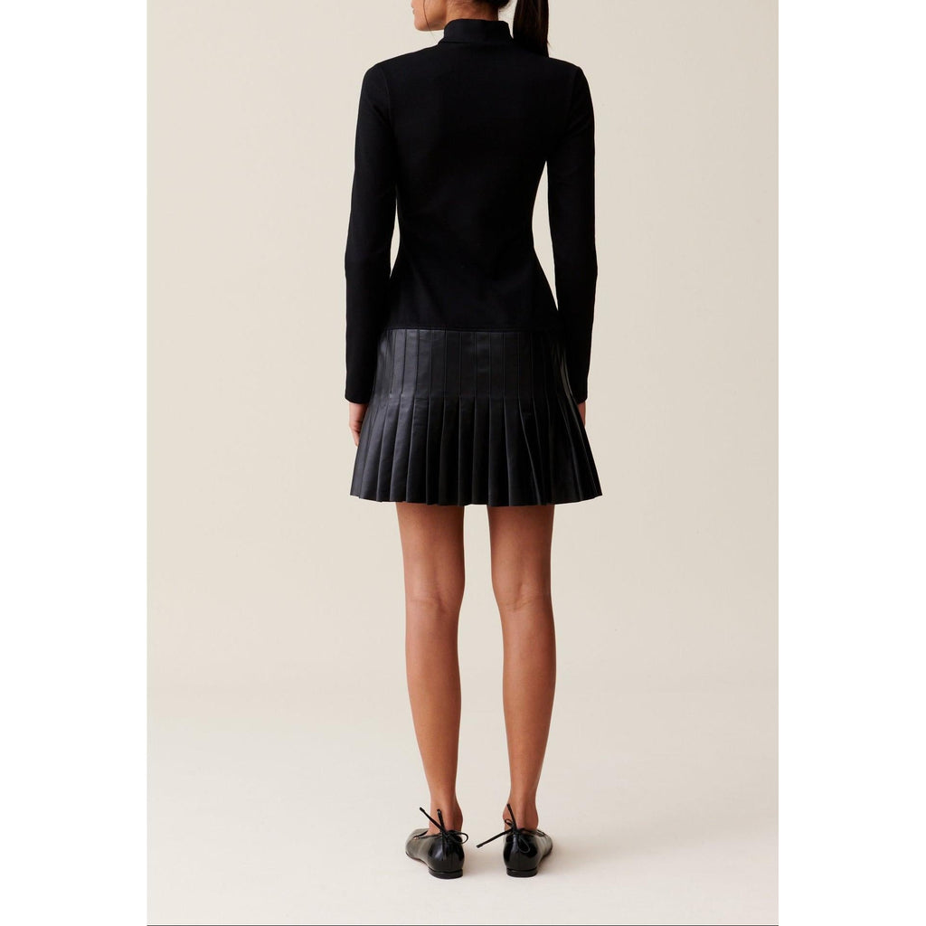 Claudie Pierlot - Robe Noire Bi-Matière Cuir