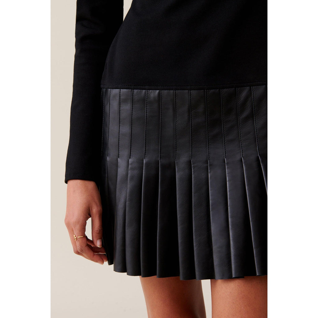 Claudie Pierlot - Robe Noire Bi-Matière Cuir