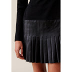 Claudie Pierlot - Robe Noire Bi-Matière Cuir