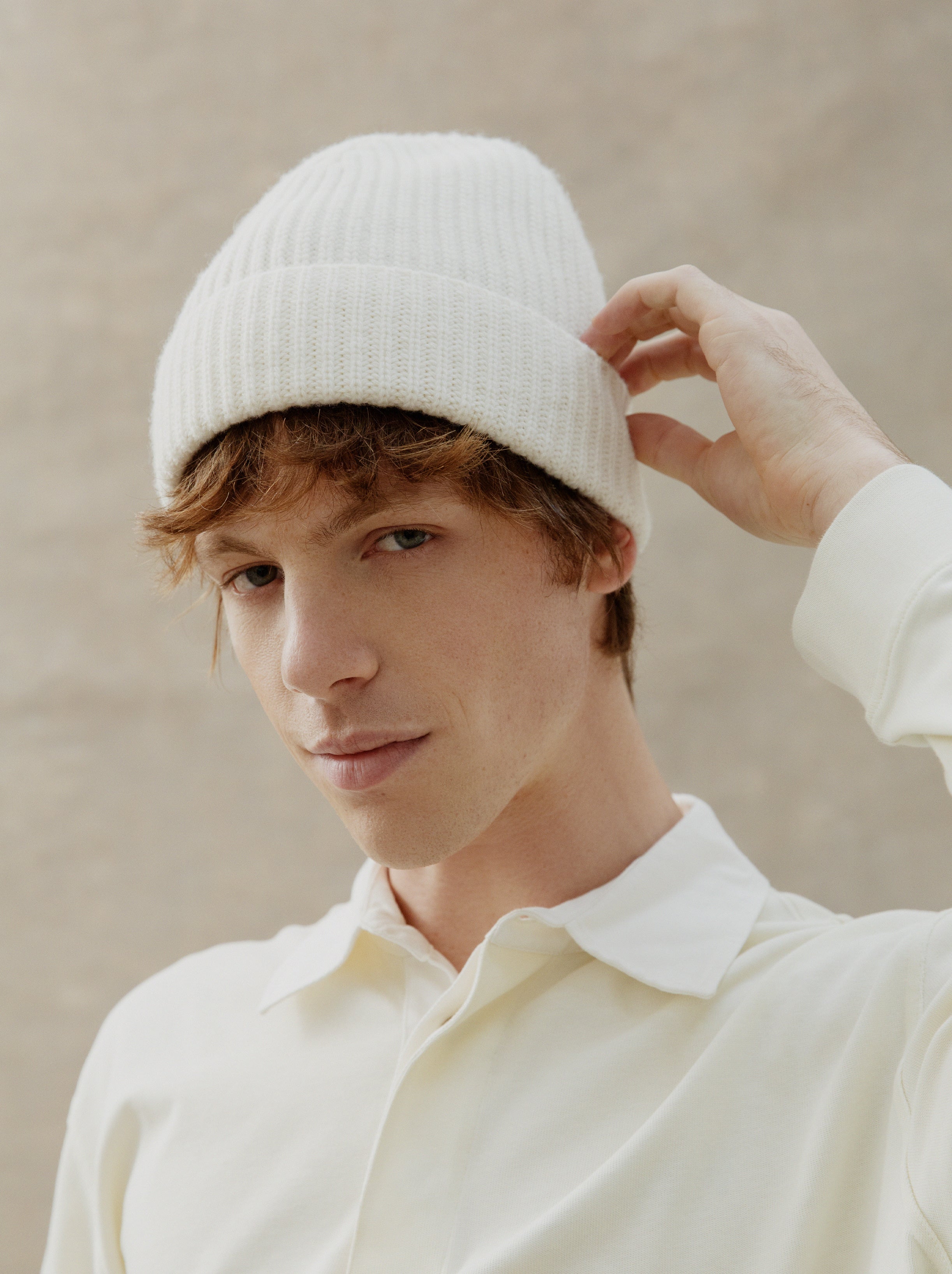 Bonnet Laine Tricoté Blanc Craie