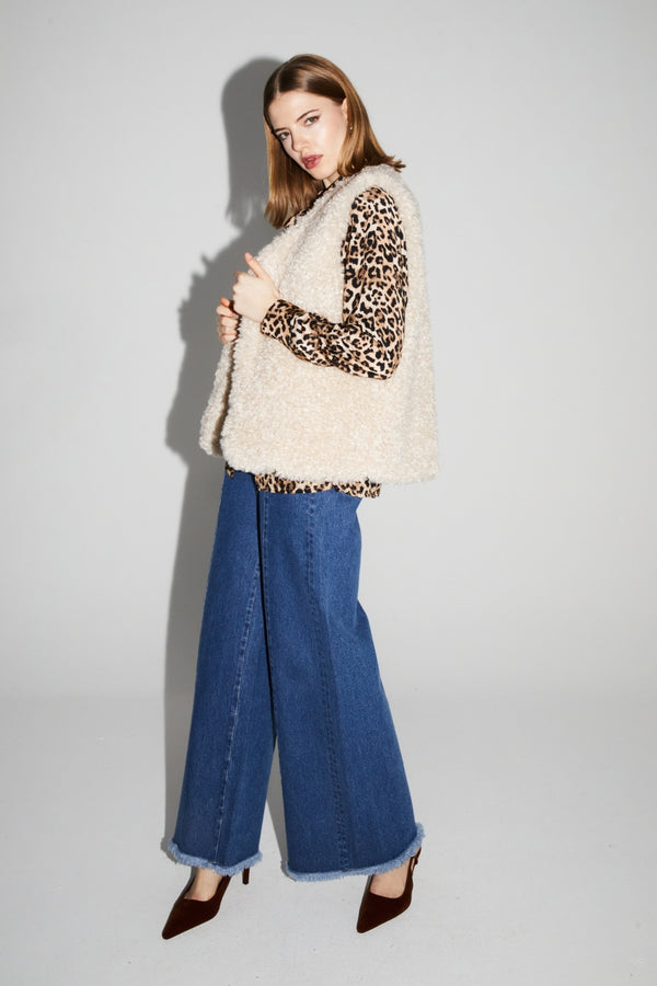 Veste Sans Manches Tess Teddy Naturel Fabriquée En Italie - Blanc