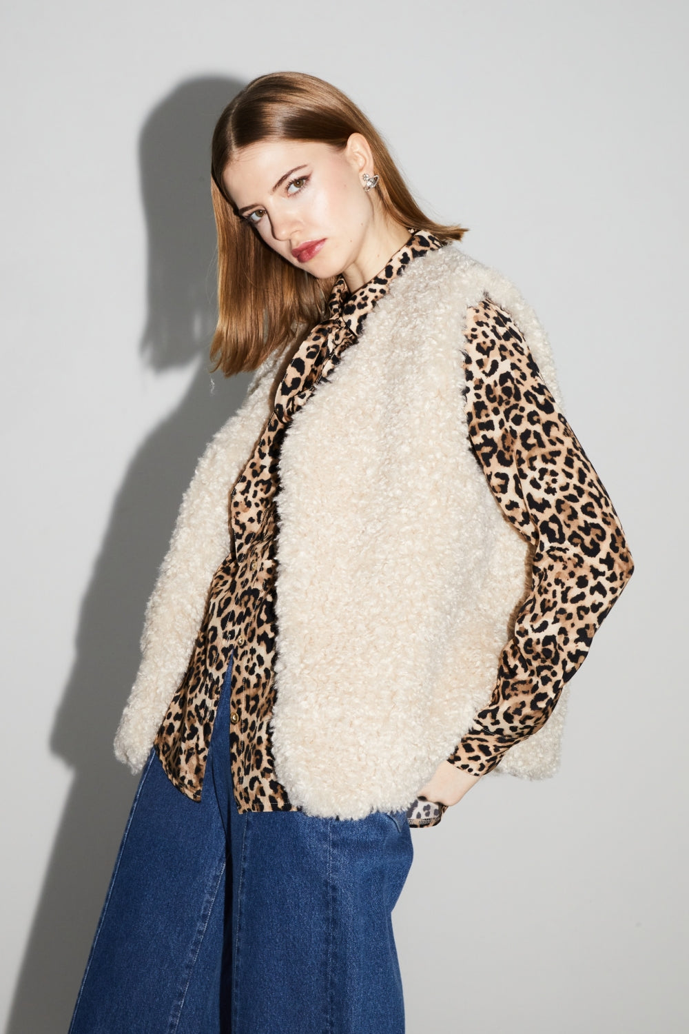 Veste Sans Manches Tess Teddy Naturel Fabriquée En Italie