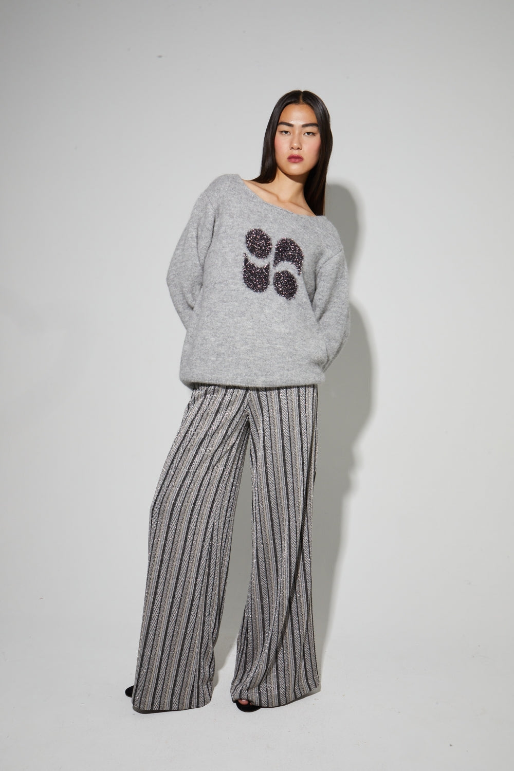 Pantalon Charlie Rayures Silver Fabriqué En Italie