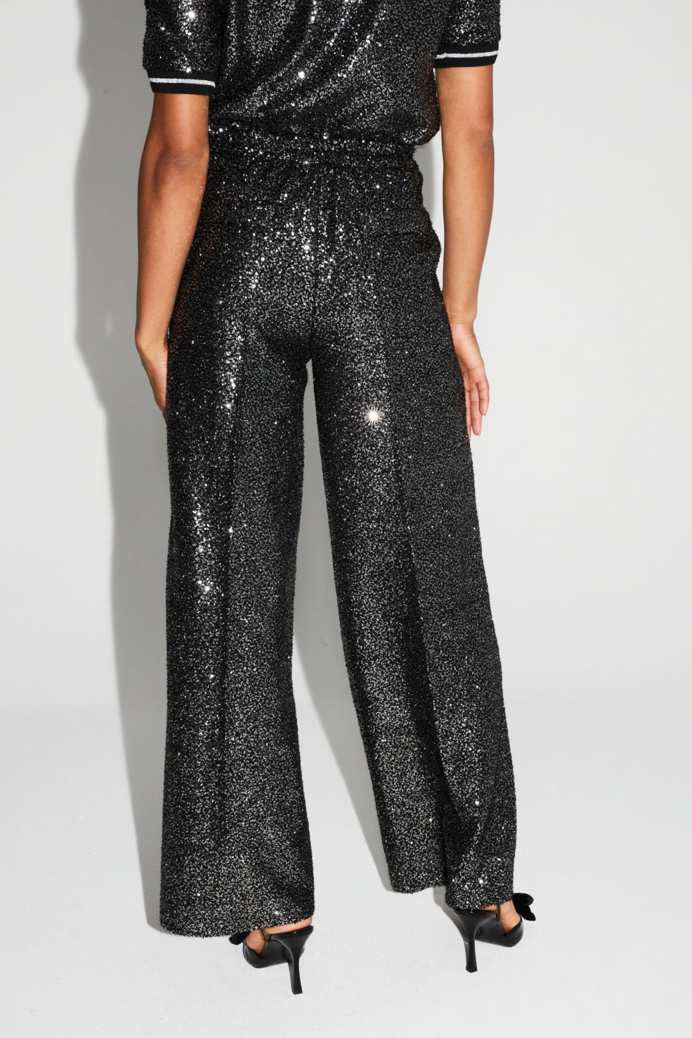 Pantalon Charlie Paillettes Noir Et Argent Fabriqué En Italie