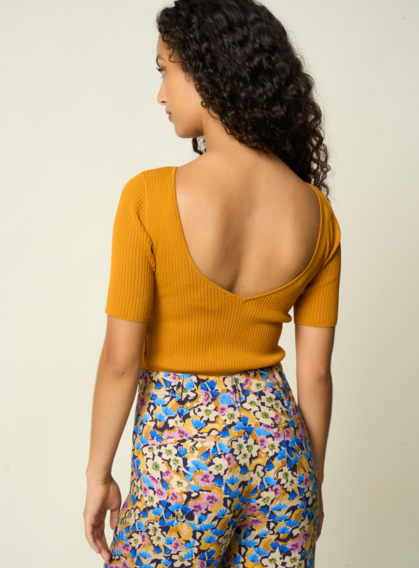 Marilyn Backless Mesh Top - Cumin